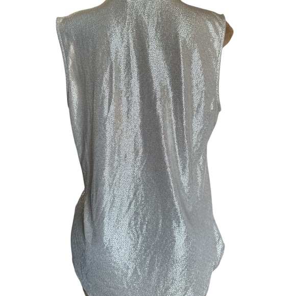 Calvin Klein Metallic V Neck Sleeveless Top, Shiny Silver, Sz XL - Picture 5 of 7